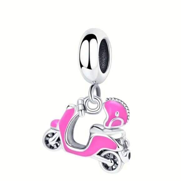 Miniature Pink motorcycle Motor Bike Enamel Silverplated Fashion charm - Picture 2 of 5